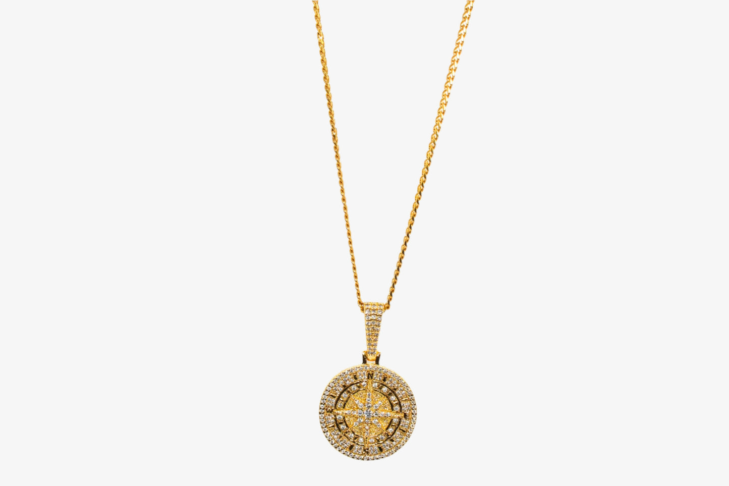 ICED GOLD COMPASS PENDANT WITH CHAIN