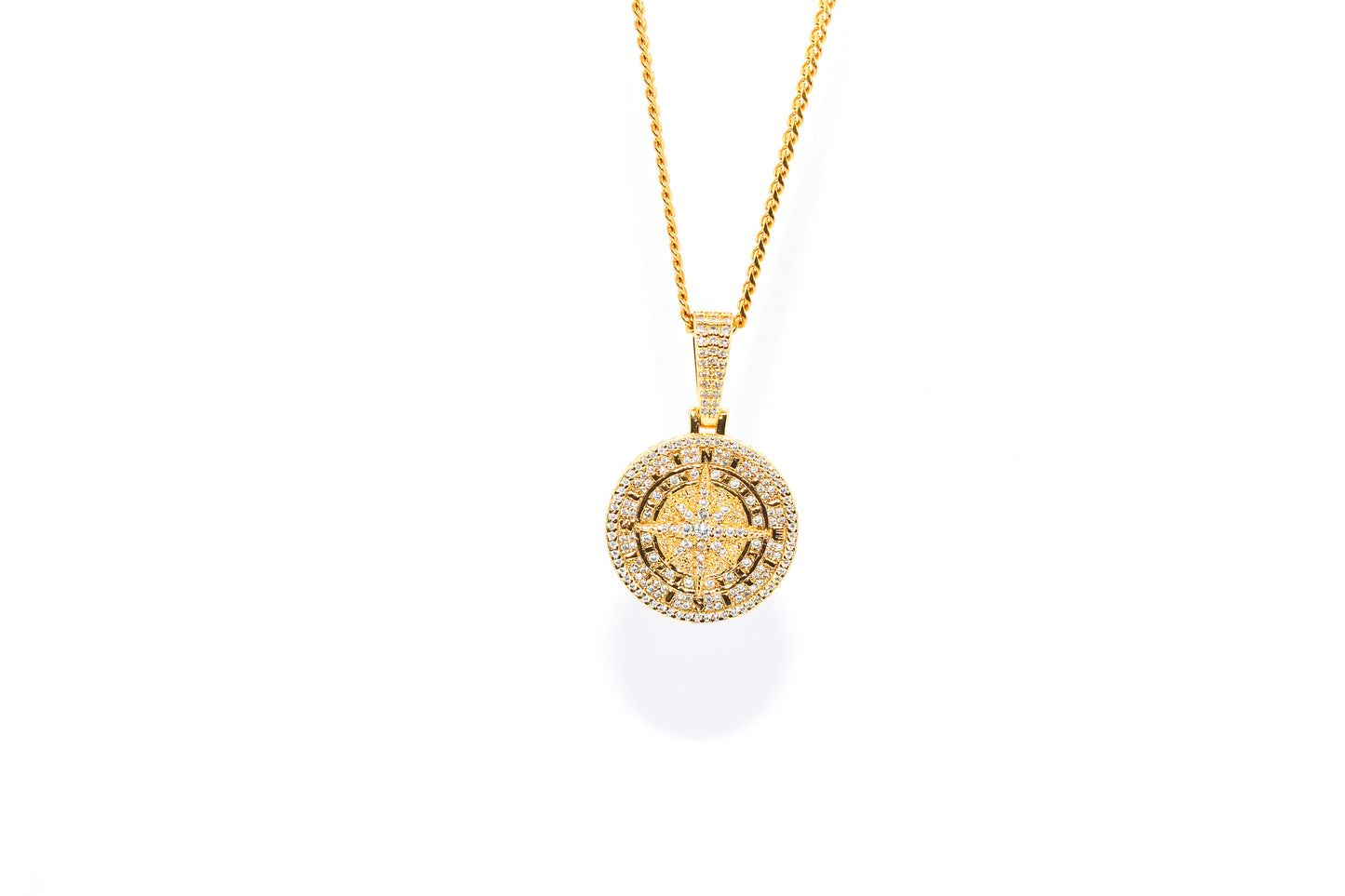 ICED GOLD COMPASS PENDANT WITH CHAIN
