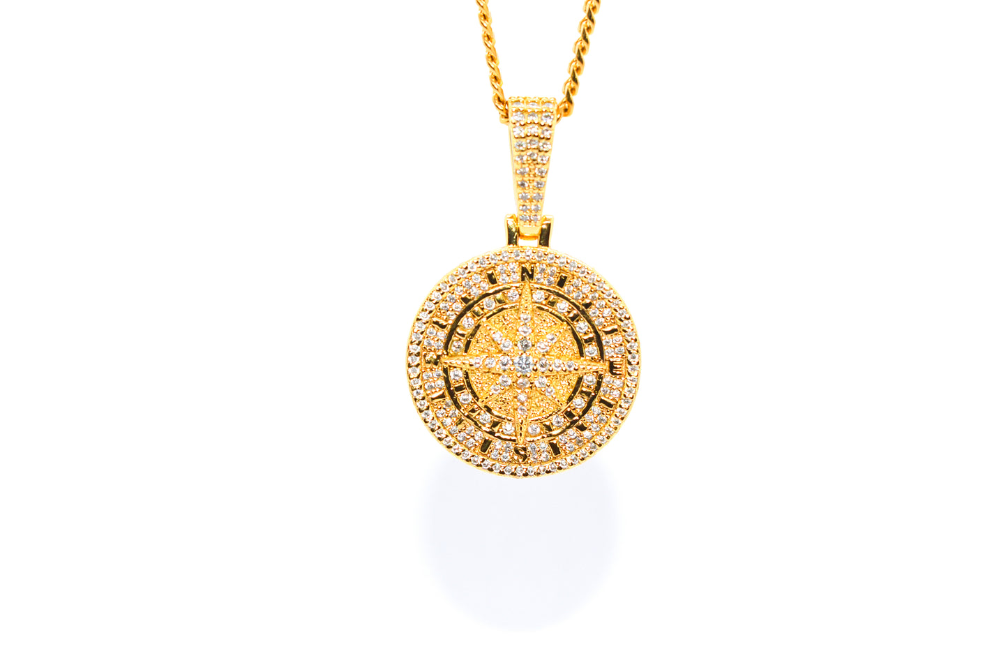 ICED GOLD COMPASS PENDANT WITH CHAIN