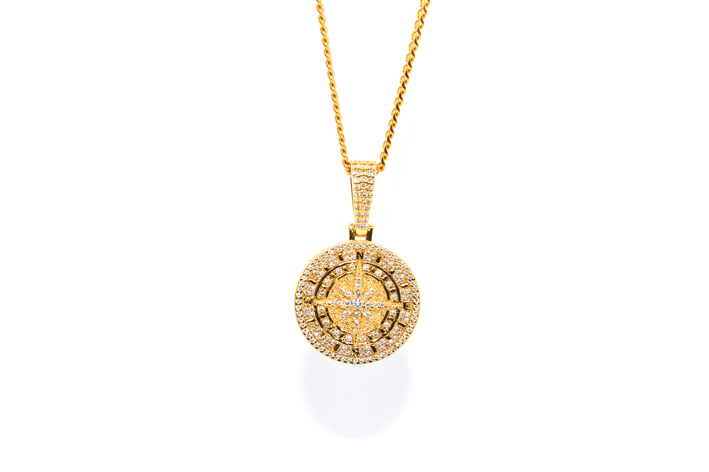 ICED GOLD COMPASS PENDANT WITH CHAIN