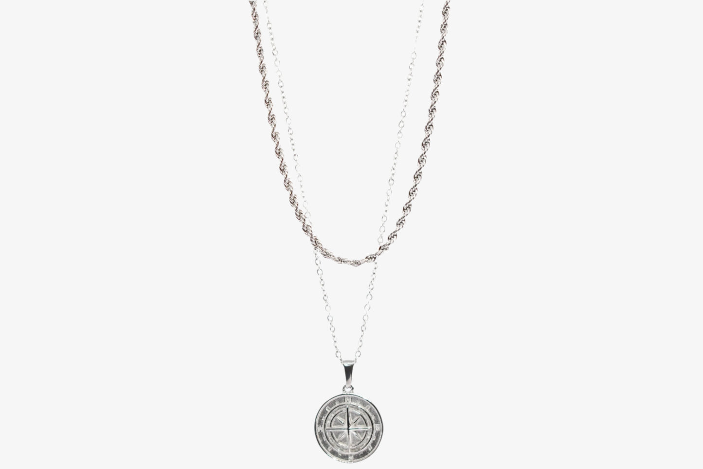 SILVER LAYERED COMPASS NECKLACE