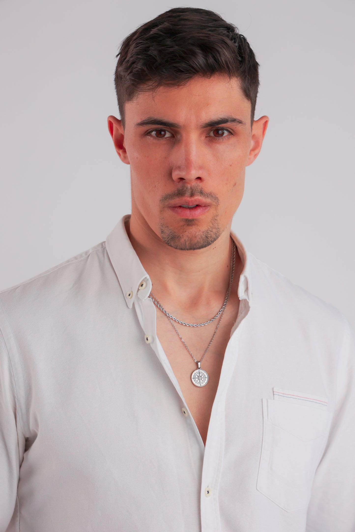 SILVER LAYERED COMPASS NECKLACE