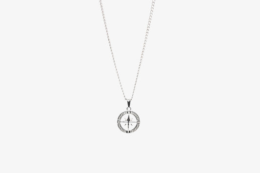 SILVER CUBAN CHAIN WITH COMPASS NECKLACE