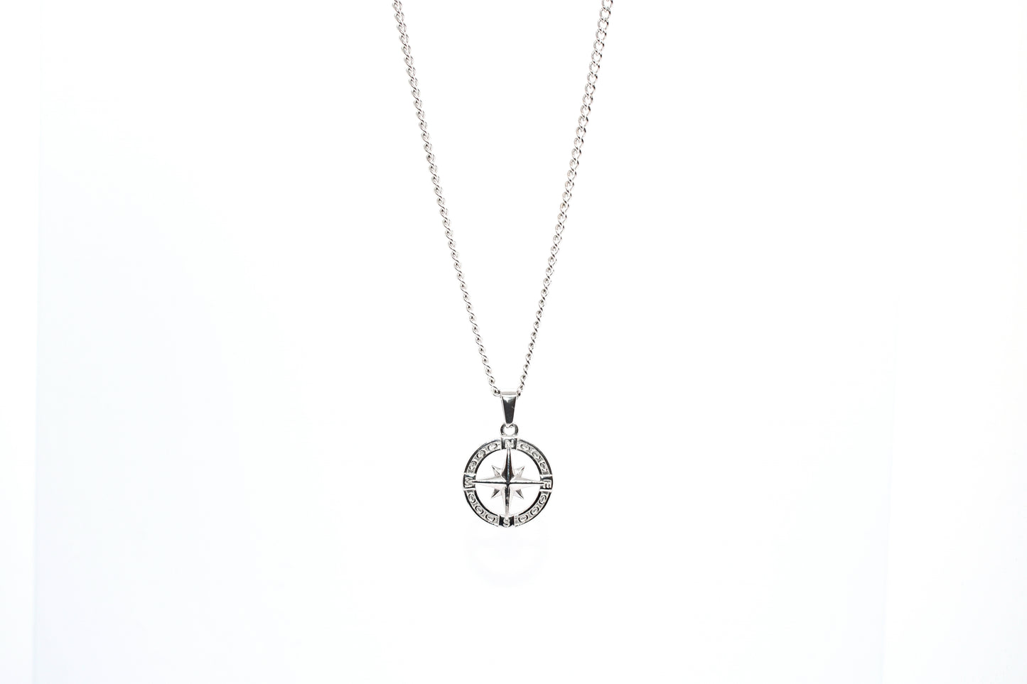 SILVER LINK CHAIN WITH COMPASS PENDANT