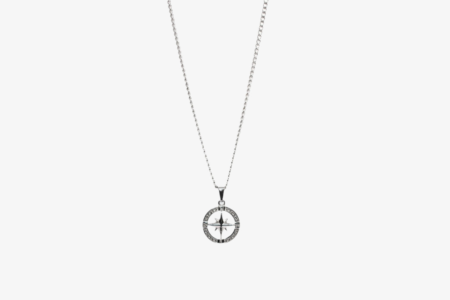 SILVER LINK CHAIN WITH COMPASS PENDANT