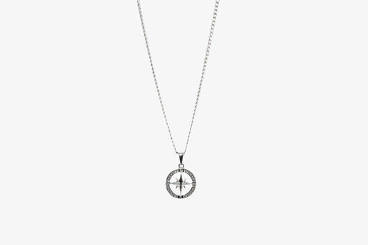 SILVER LINK CHAIN WITH COMPASS PENDANT