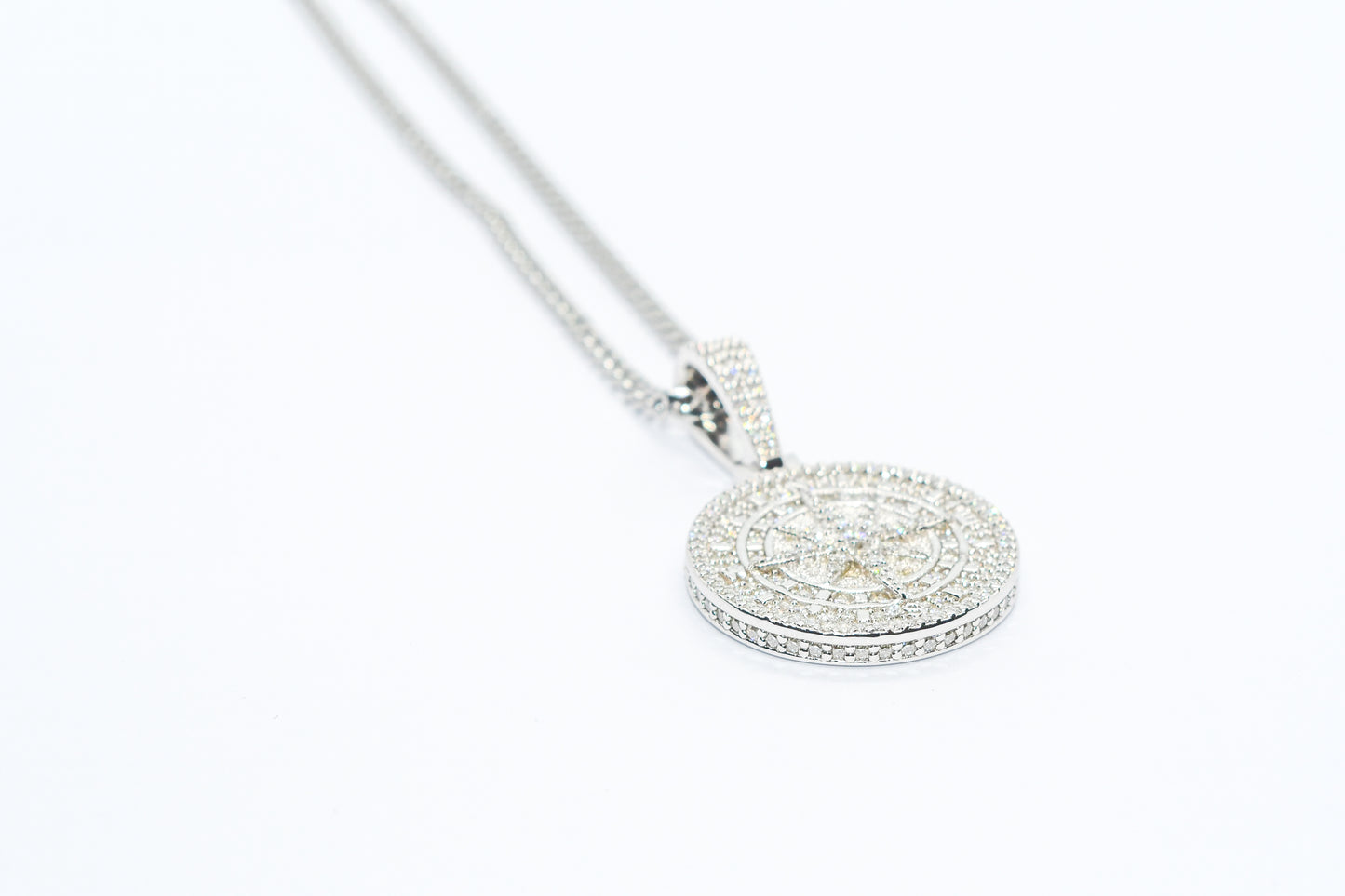 ICED SILVER COMPASS PENDANT WITH CHAIN