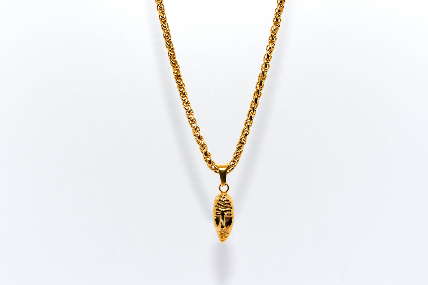 GOLD MASQUERADE PENDANT WITH WHEAT CHAIN
