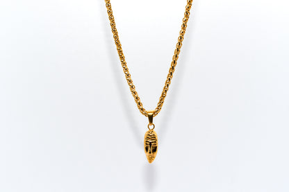 GOLD MASQUERADE PENDANT WITH WHEAT CHAIN