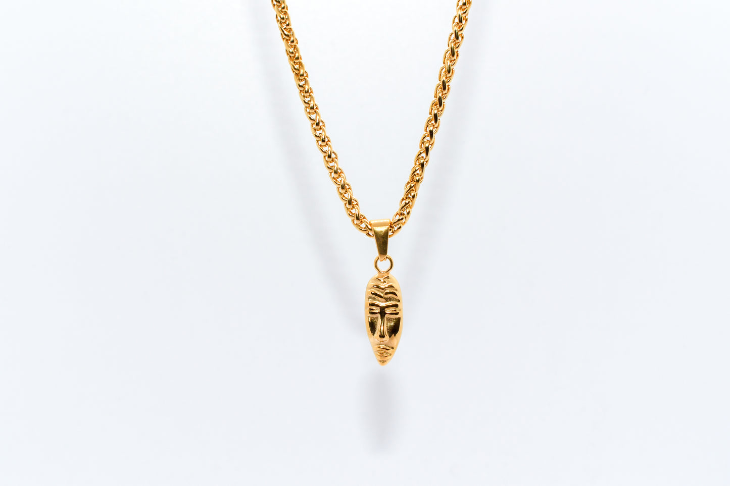 GOLD MASQUERADE PENDANT WITH WHEAT CHAIN