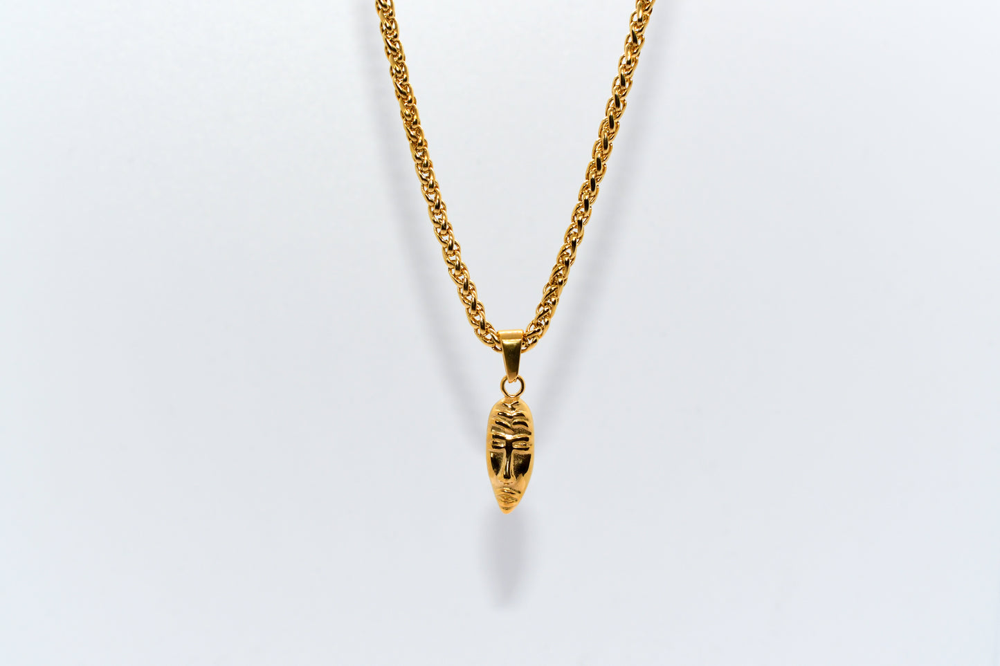 GOLD MASQUERADE PENDANT WITH WHEAT CHAIN