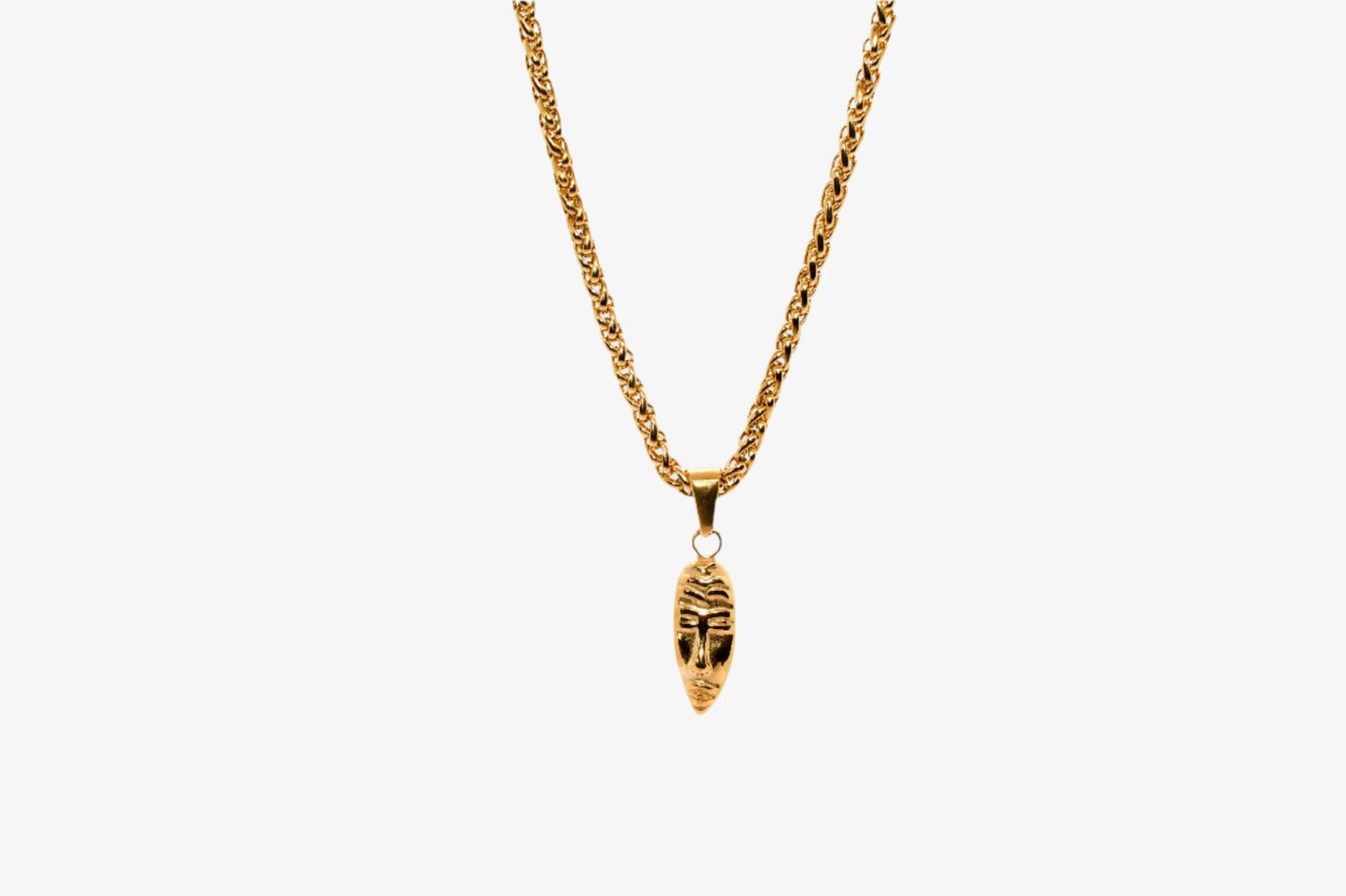 GOLD MASQUERADE PENDANT WITH WHEAT CHAIN