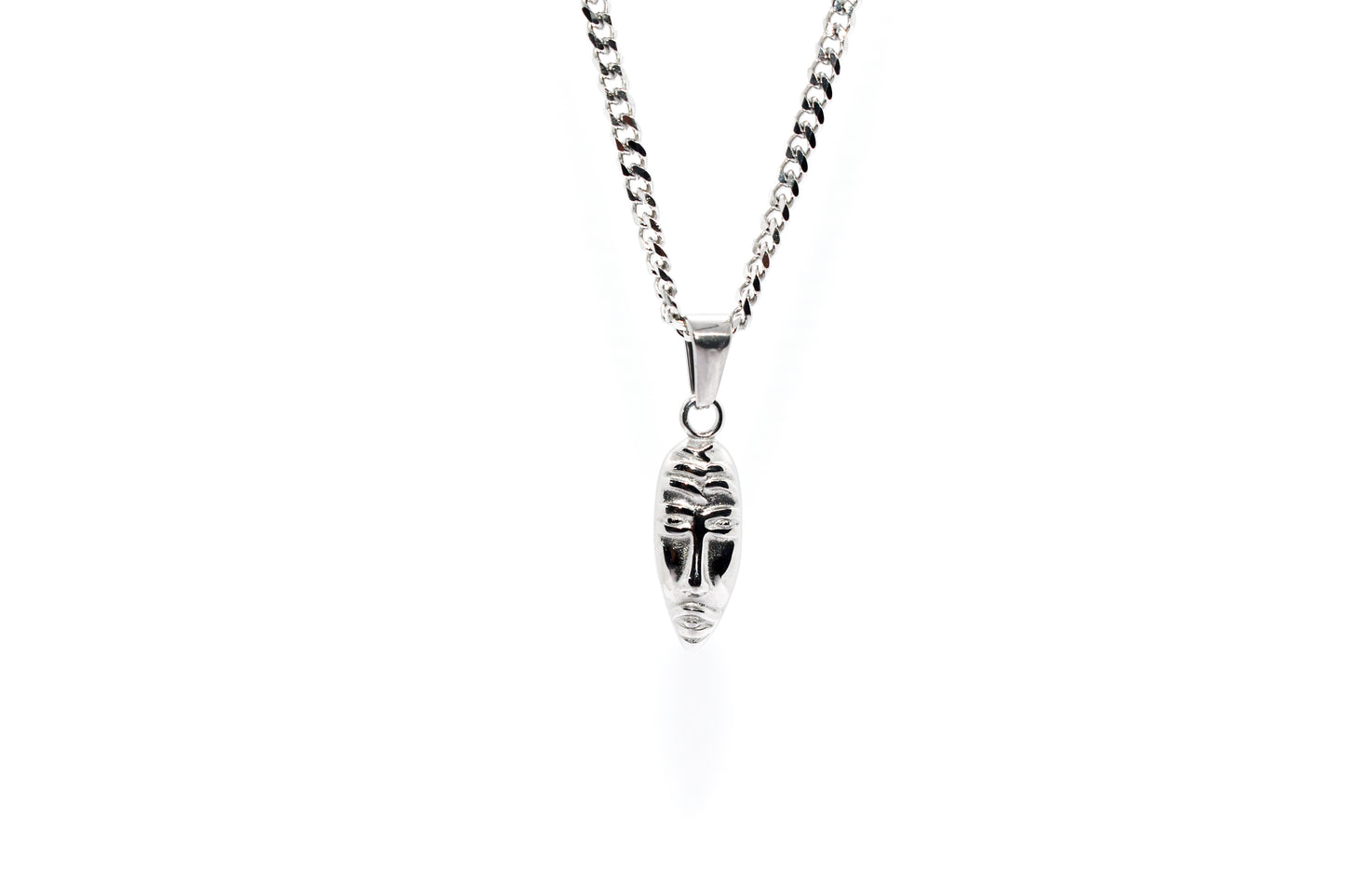 SILVER MASQUERADE PENDANT WITH CUBAN CHAIN